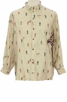 Aleksandr Manamis red and blue print on light khaki No Civilisation Handdown Shirt